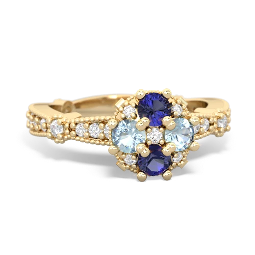 Lab Sapphire Lab Created Sapphire with Genuine Aquamarine Milgrain Antique Style ring Ring