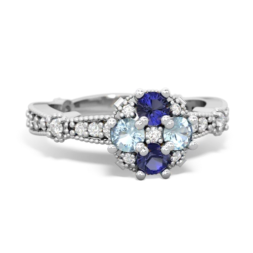 lab sapphire-aquamarine art deco engagement ring