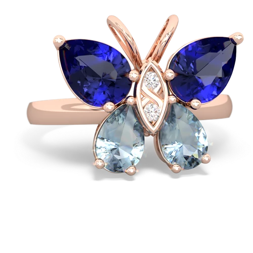 lab sapphire-aquamarine butterfly ring