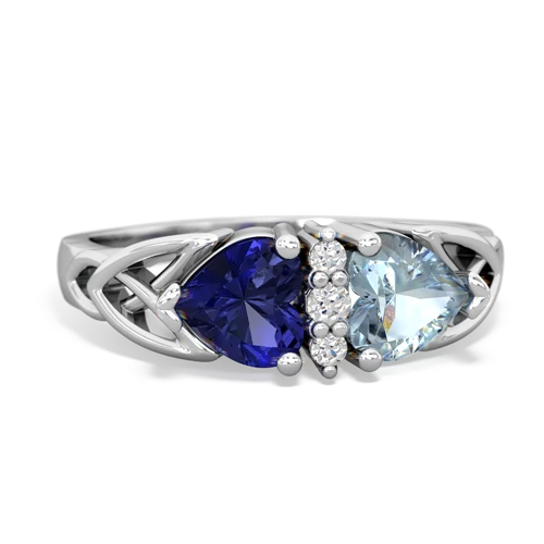 lab sapphire-aquamarine celtic ring