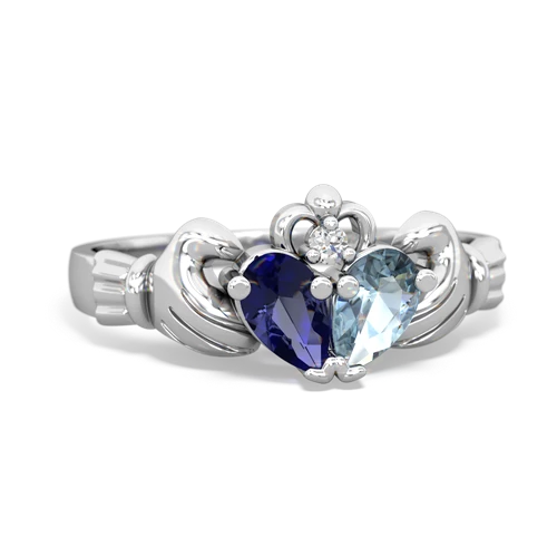 lab sapphire-aquamarine claddagh ring