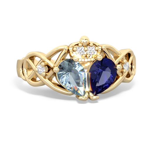 Lab Sapphire Lab Created Sapphire with Genuine Aquamarine Two Stone Claddagh ring Ring