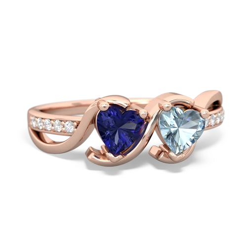 lab sapphire-aquamarine double heart ring