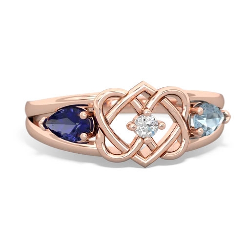 lab sapphire-aquamarine double heart ring