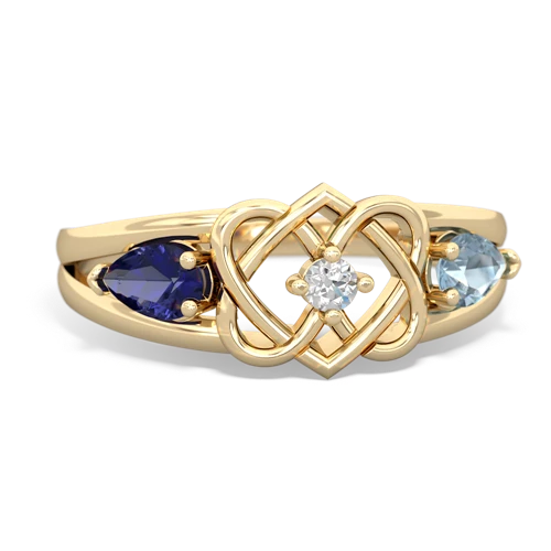 lab sapphire-aquamarine double heart ring
