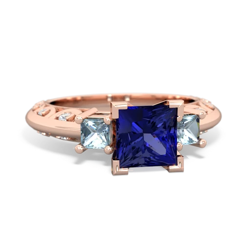 Lab Sapphire Lab Created Sapphire with Genuine Aquamarine and  Art Deco ring Ring