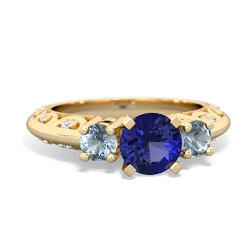 Lab Sapphire Lab Created Sapphire with Genuine Aquamarine Art Deco ring Ring