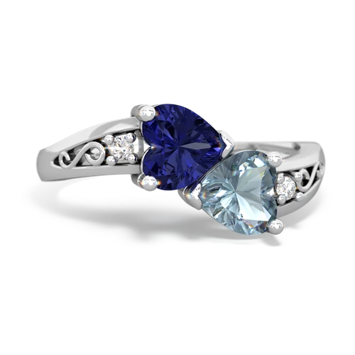 lab sapphire-aquamarine filligree ring