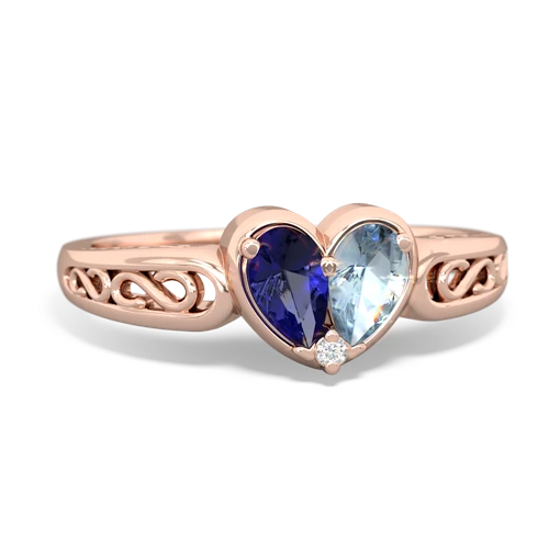 lab sapphire-aquamarine filligree ring