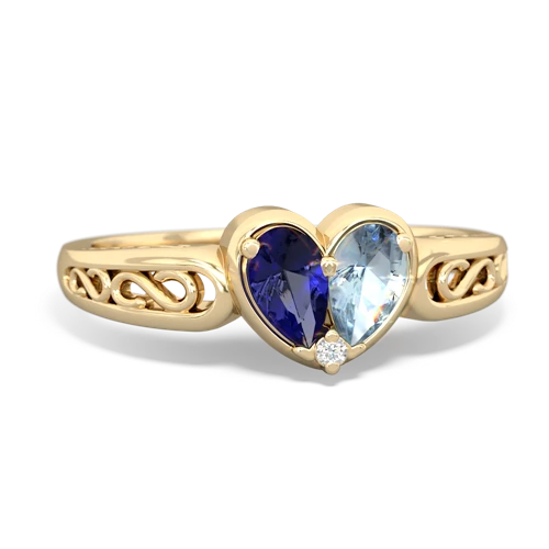 Lab Sapphire Lab Created Sapphire with Genuine Aquamarine filligree Heart ring Ring