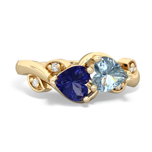 lab sapphire-aquamarine floral keepsake ring