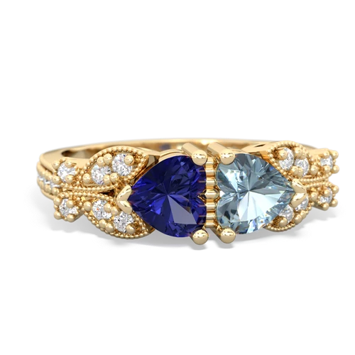 Lab Sapphire Lab Created Sapphire with Genuine Aquamarine Diamond Butterflies ring Ring