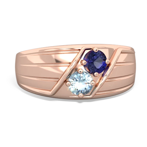 Lab Sapphire Lab Created Sapphire with Genuine Aquamarine Art Deco Men's ring Ring