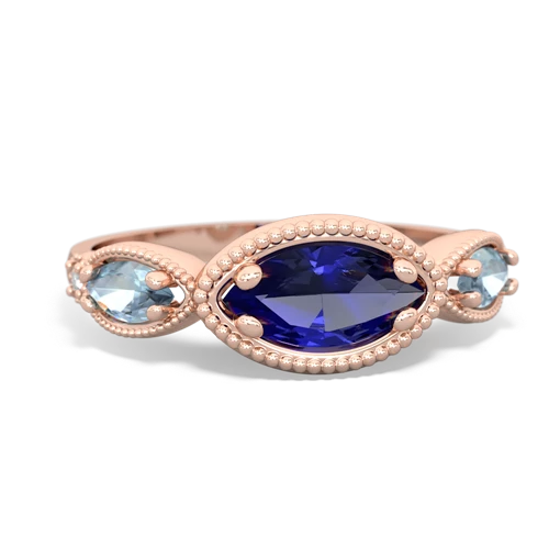Lab Sapphire Lab Created Sapphire with Genuine Aquamarine and  Antique Style Keepsake ring Ring