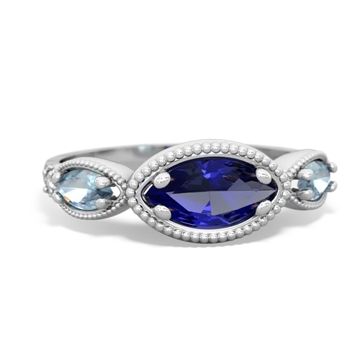 lab sapphire-aquamarine milgrain marquise ring
