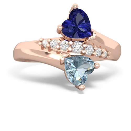 Lab Sapphire Lab Created Sapphire with Genuine Aquamarine Heart to Heart Bypass ring Ring