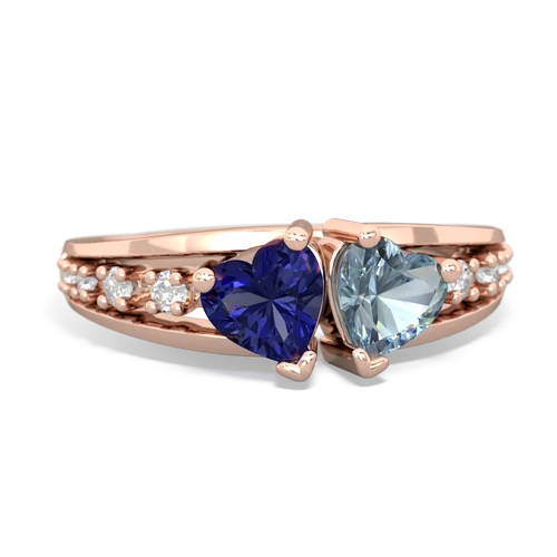 Lab Sapphire Lab Created Sapphire with Genuine Aquamarine Heart to Heart ring Ring