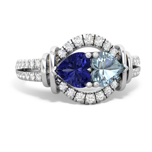 Lab Sapphire Lab Created Sapphire with Genuine Aquamarine Art-Deco Keepsake ring Ring