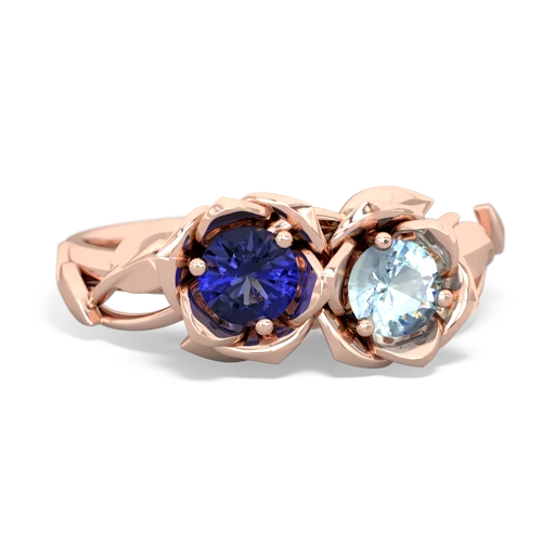 Lab Sapphire Lab Created Sapphire with Genuine Aquamarine Rose Garden ring Ring