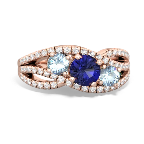 lab sapphire-aquamarine three stone pave ring