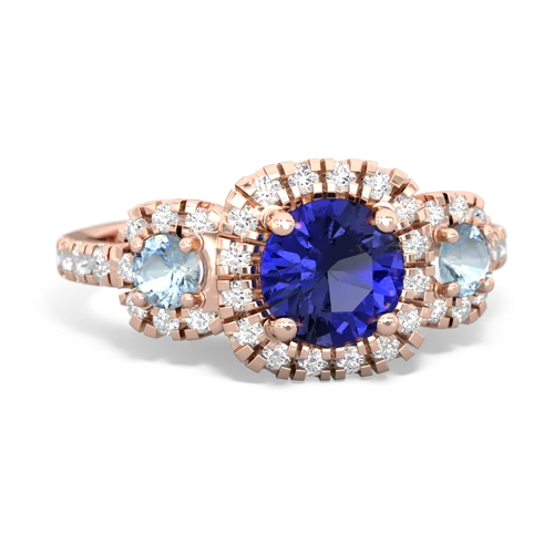 lab sapphire-aquamarine three stone regal ring