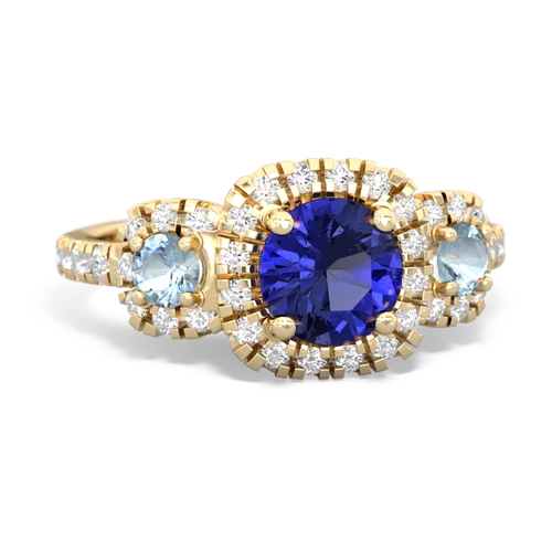 lab sapphire-aquamarine three stone regal ring