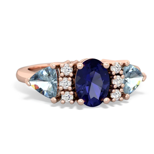 Lab Sapphire Lab Created Sapphire with Genuine Aquamarine and Genuine Aquamarine Antique Style Three Stone ring Ring
