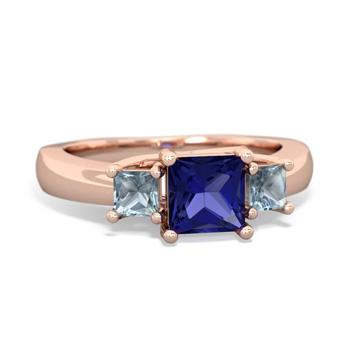 Lab Sapphire Lab Created Sapphire with Genuine Aquamarine and Lab Created Sapphire Three Stone Trellis ring Ring