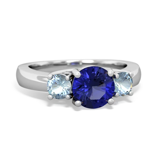 Lab Sapphire Lab Created Sapphire with Genuine Aquamarine and Genuine White Topaz Three Stone Trellis ring Ring