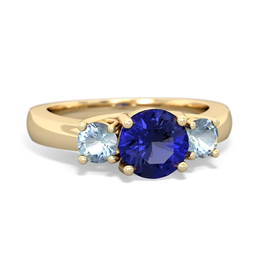 Lab Sapphire Lab Created Sapphire with Genuine Aquamarine and  Three Stone Trellis ring Ring
