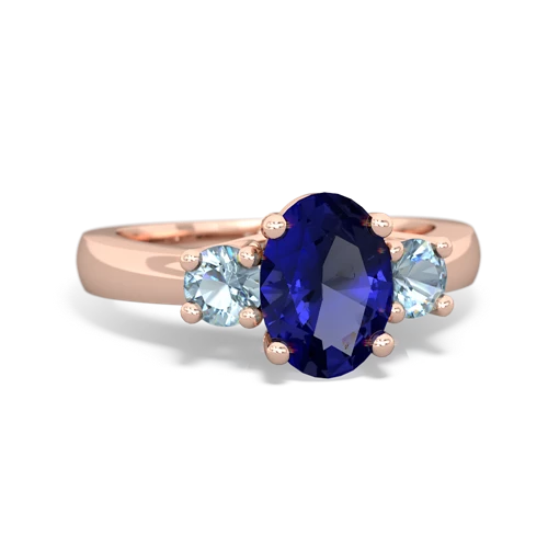 Lab Sapphire Lab Created Sapphire with Genuine Aquamarine Three Stone Trellis ring Ring
