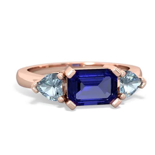 Lab Sapphire Lab Created Sapphire with Genuine Aquamarine and  Three Stone ring Ring