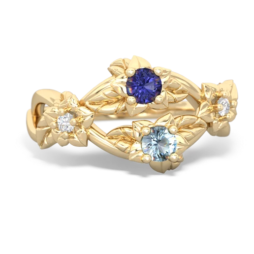 Lab Sapphire Lab Created Sapphire with Genuine Aquamarine Sparkling Bouquet ring Ring