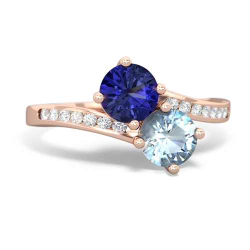 Lab Sapphire Lab Created Sapphire with Genuine Aquamarine Keepsake Two Stone ring Ring