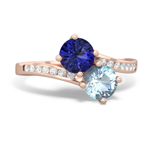 lab sapphire-aquamarine two stone channel ring