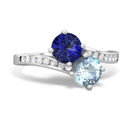 lab sapphire-aquamarine two stone channel ring