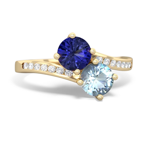 lab sapphire-aquamarine two stone channel ring