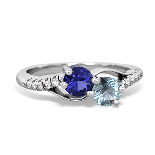 lab sapphire-aquamarine two stone infinity ring