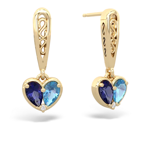 lab sapphire-blue topaz filligree earrings