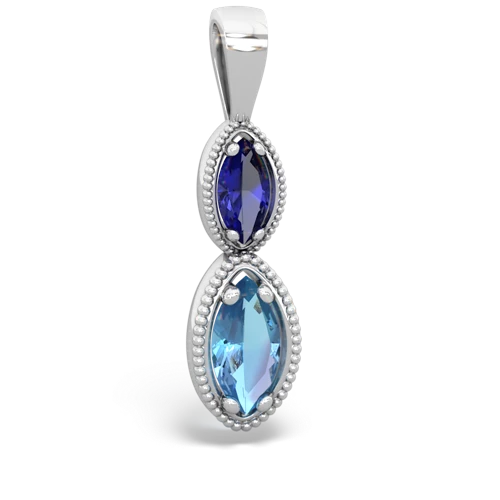 Lab Sapphire Lab Created Sapphire with Genuine Swiss Blue Topaz Antique-style Halo pendant Pendant