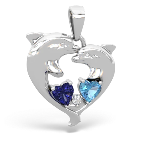 Lab Sapphire Lab Created Sapphire with Genuine Swiss Blue Topaz Dolphin Heart pendant Pendant