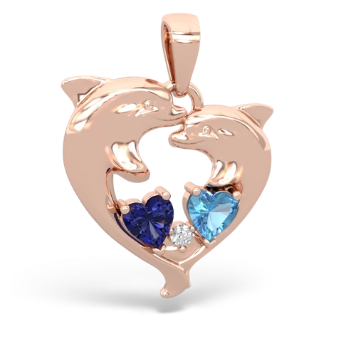 lab sapphire-blue topaz dolphins pendant