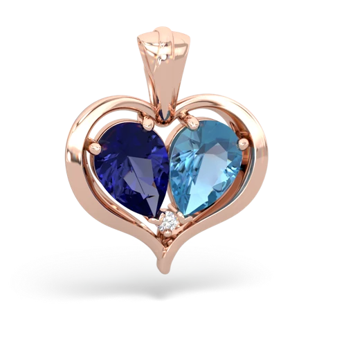lab sapphire-blue topaz half heart whole pendant