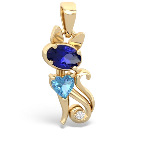 lab sapphire-blue topaz kitten pendant