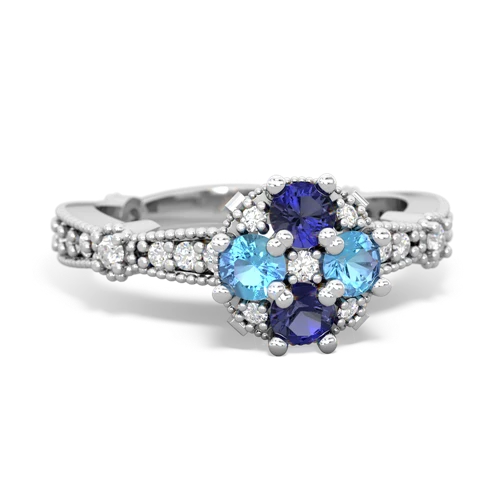 Lab Sapphire Lab Created Sapphire with Genuine Swiss Blue Topaz Milgrain Antique Style ring Ring
