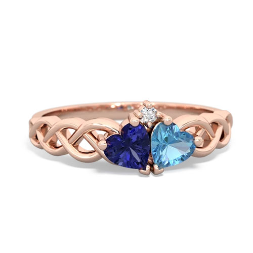 Lab Sapphire Lab Created Sapphire with Genuine Swiss Blue Topaz Heart to Heart Braid ring Ring