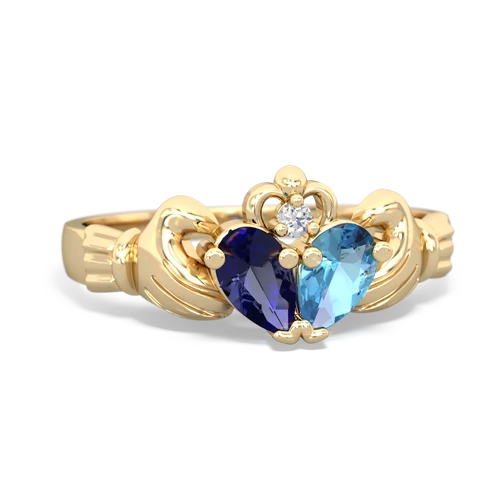 Lab Sapphire Lab Created Sapphire with Genuine Swiss Blue Topaz Claddagh ring Ring
