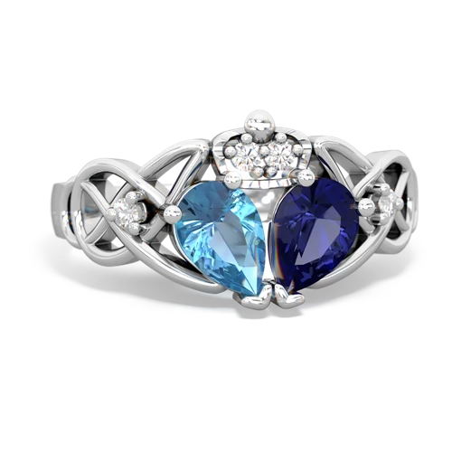 Lab Sapphire Lab Created Sapphire with Genuine Swiss Blue Topaz Two Stone Claddagh ring Ring
