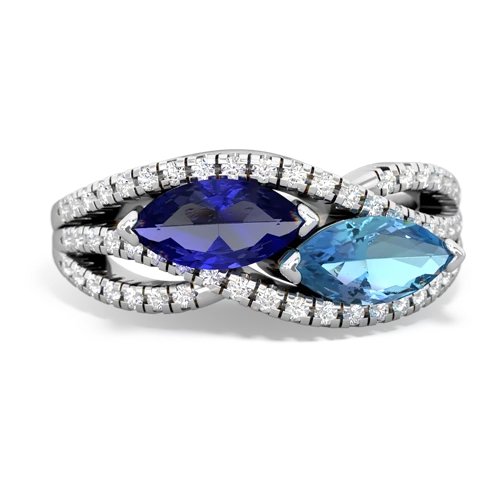 lab sapphire-blue topaz double heart ring