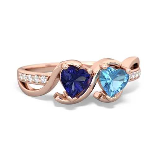 lab sapphire-blue topaz double heart ring